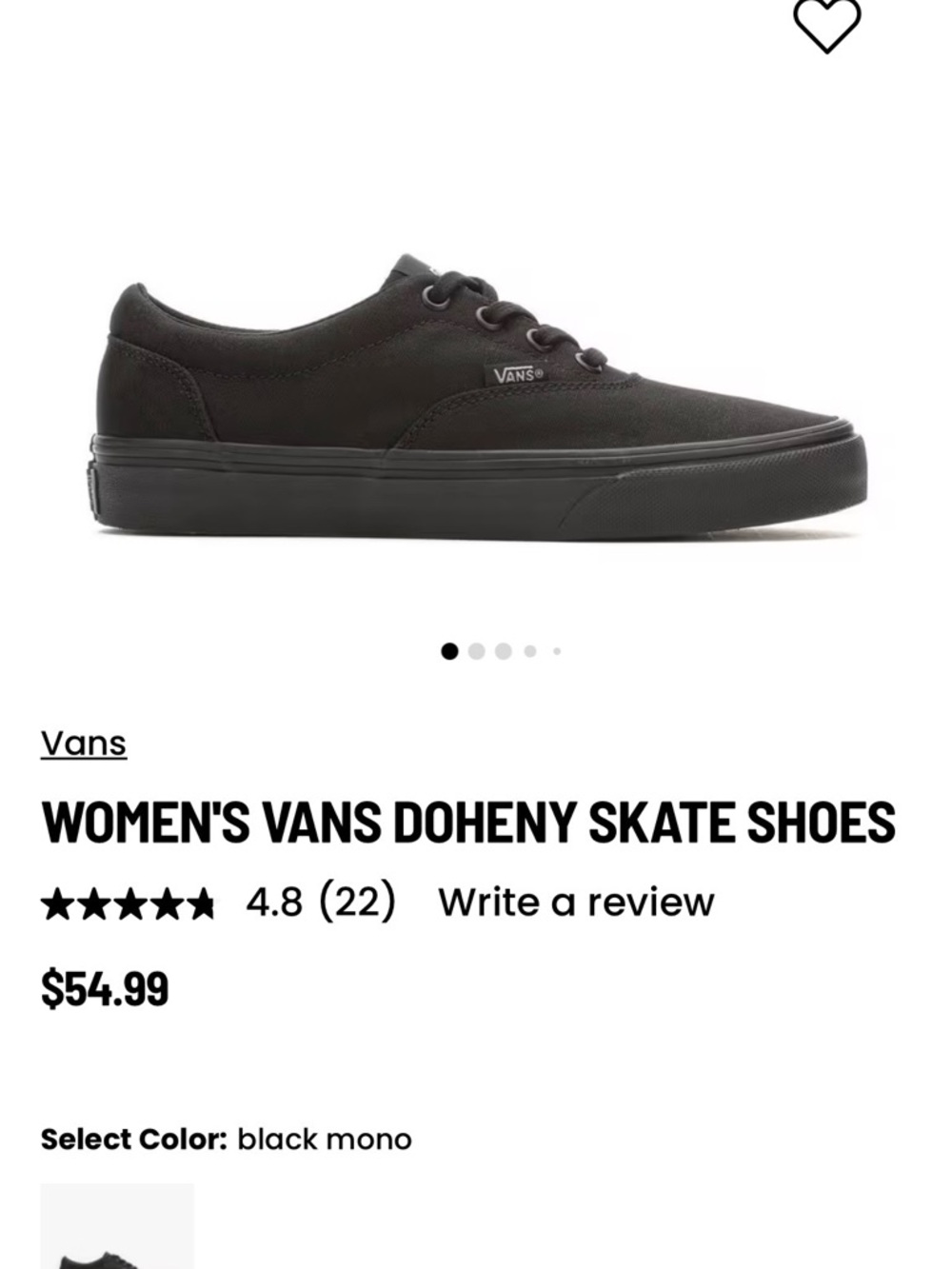 Vans Doheny Women's Skate Shoes - Black, Sz 7.5
